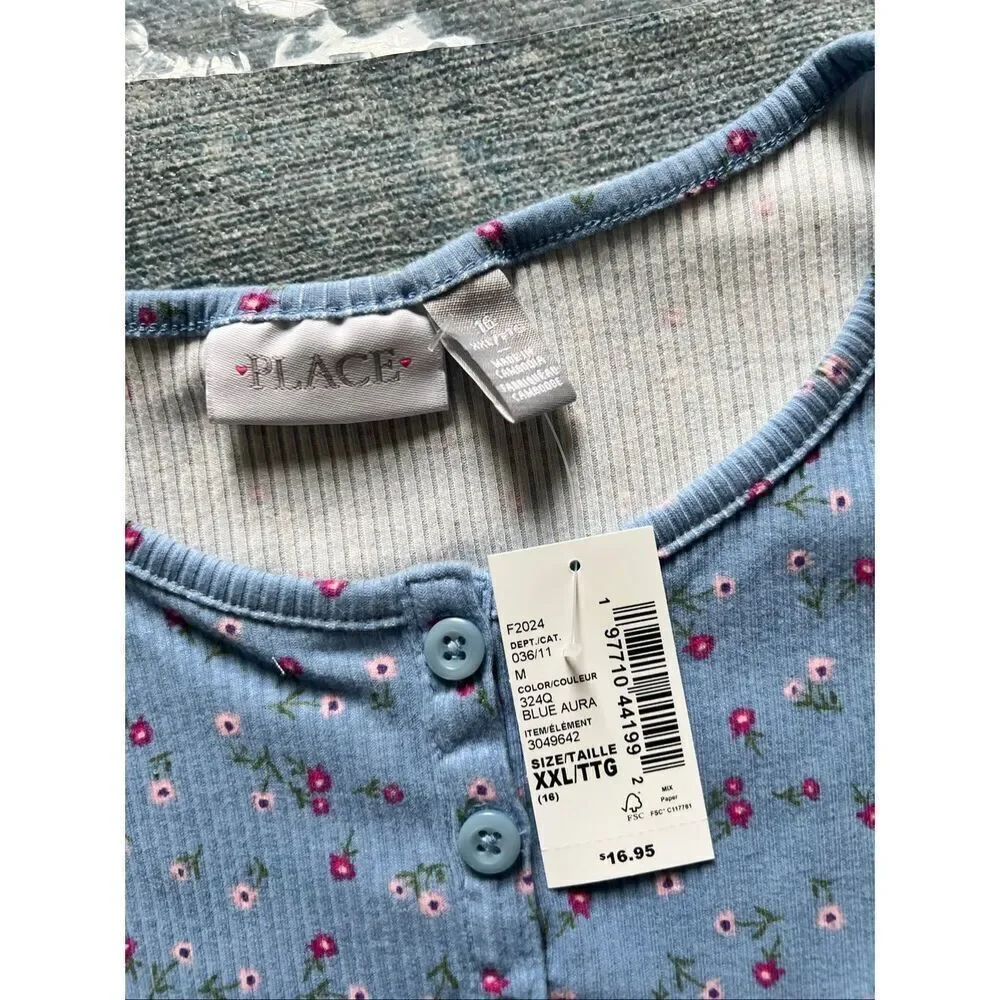 NWT! Children's Place White Blue Floral Short Sleeve Tees Lot of 2 Girls XXL